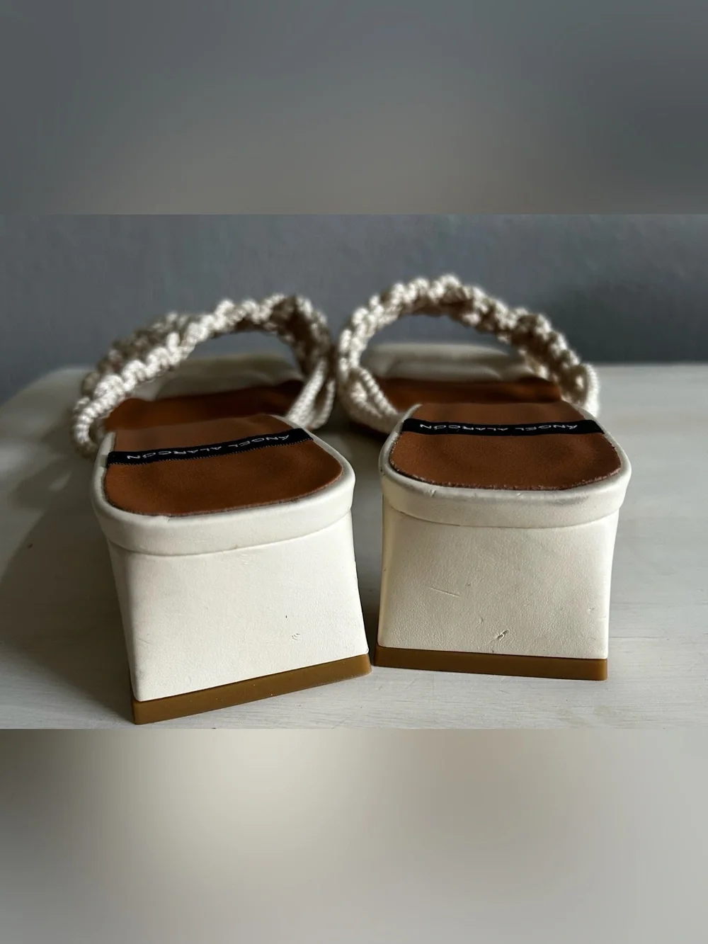 Angel Alarcon off white Braided Strap Block Heel Sandals - Women's size 39. - Picture 4 of 7